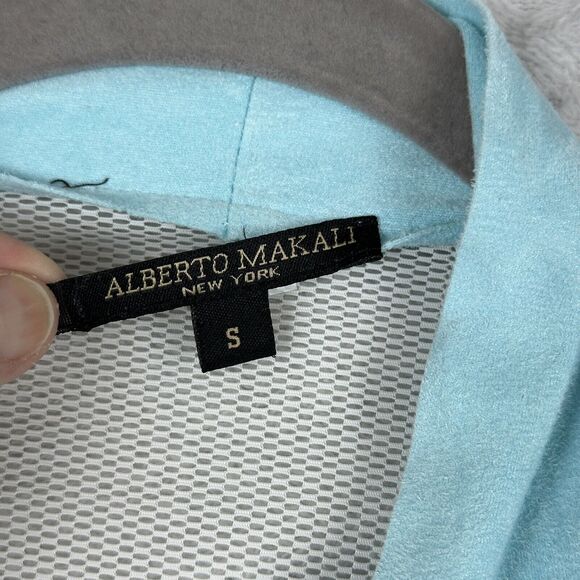 Alberto Makali Cardigan Jacket Womens Small Light Blue Faux Suede Mesh Waterfall - Picture 9 of 13